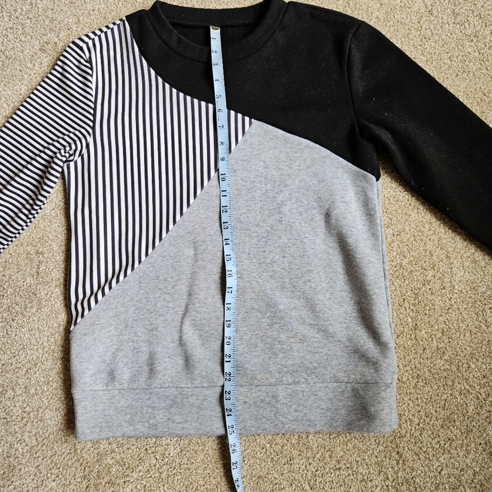 Just Fashion Now | Size S Women's | Colorblock Top - Black, Gray & White Stripe - Picture 9 of 11